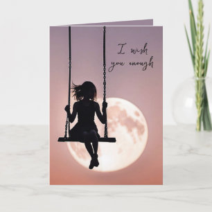 Tarjeta Chica De Cumpleaños En Swing Con Luna