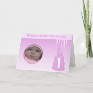 Tarjeta Chica de cumpleaños invierno Onederland rosa perso