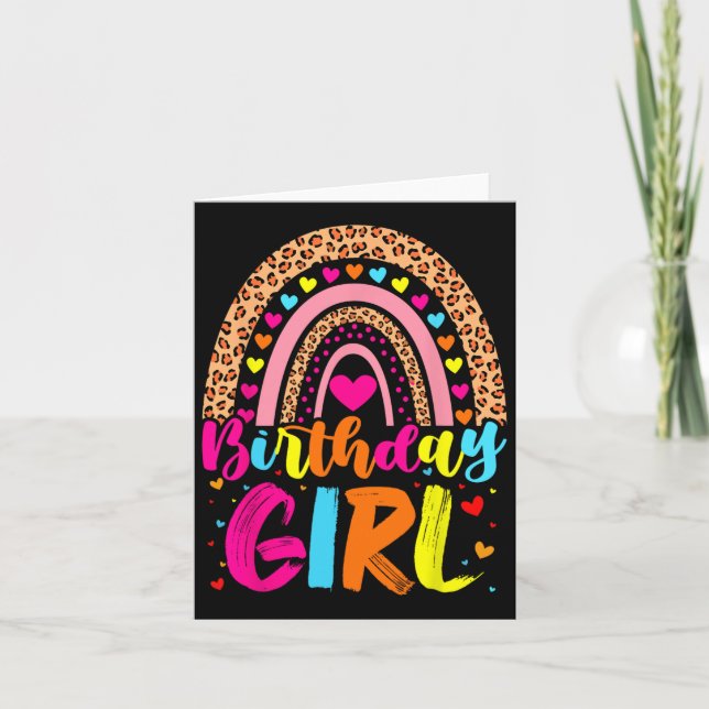 Tarjeta Chica de cumpleaños Leopard Rainbow Birthday Party (Anverso)
