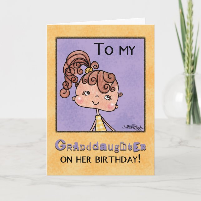 Tarjeta Chica de cumpleaños para la nieta-amarilla Gingham (Anverso)