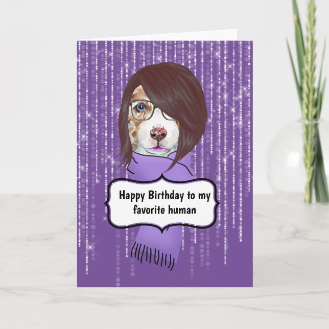Tarjeta Chica de cumpleaños perro de moda señoras frescas  (Anverso)
