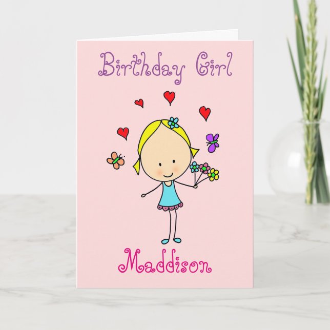 Tarjeta Chica de cumpleaños personalizado (Anverso)