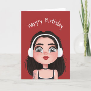 Tarjeta Chica de cumpleaños personalizado con auriculares