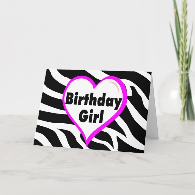 Tarjeta Chica de cumpleaños (rayas de cebra cardíaca) (Anverso)
