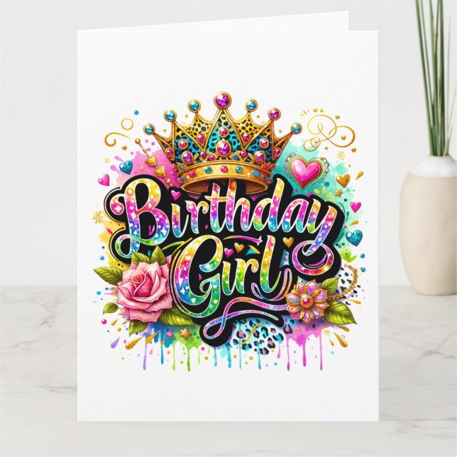 Tarjeta Chica de cumpleaños real colorida (Anverso)