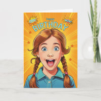 Chica de cumpleaños Redhead en Pigtails Pop Art St