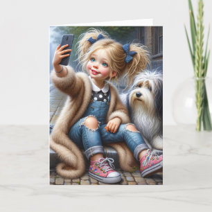 Tarjeta Chica de cumpleaños tomando un selfie