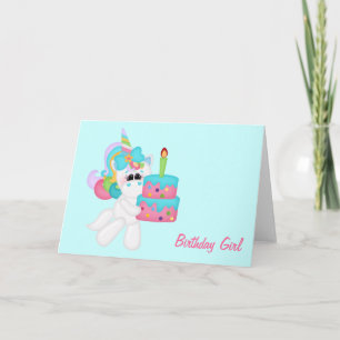 Tarjeta Chica de cumpleaños Unicorn (personalizable)