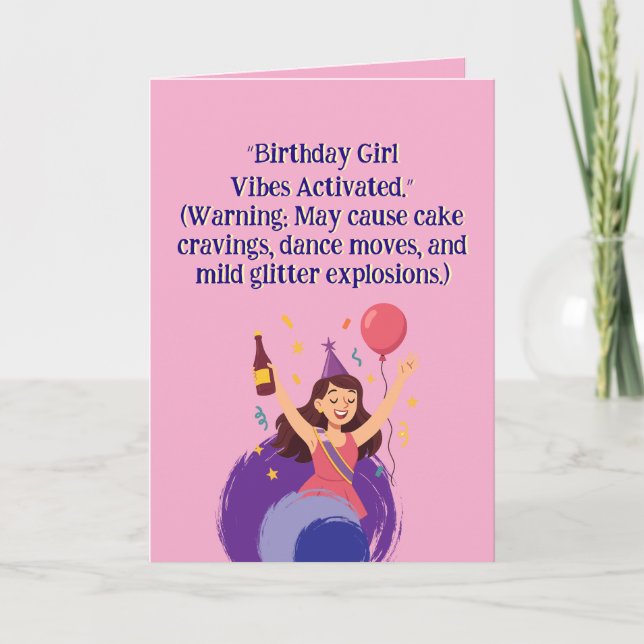 Tarjeta Chica de cumpleaños Vibes activado (Anverso)