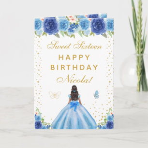Tarjeta Chica de Dieciséis Años de Piel Oscura con Floral