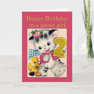Tarjeta Chica de dos años Birthday Card gato y pato