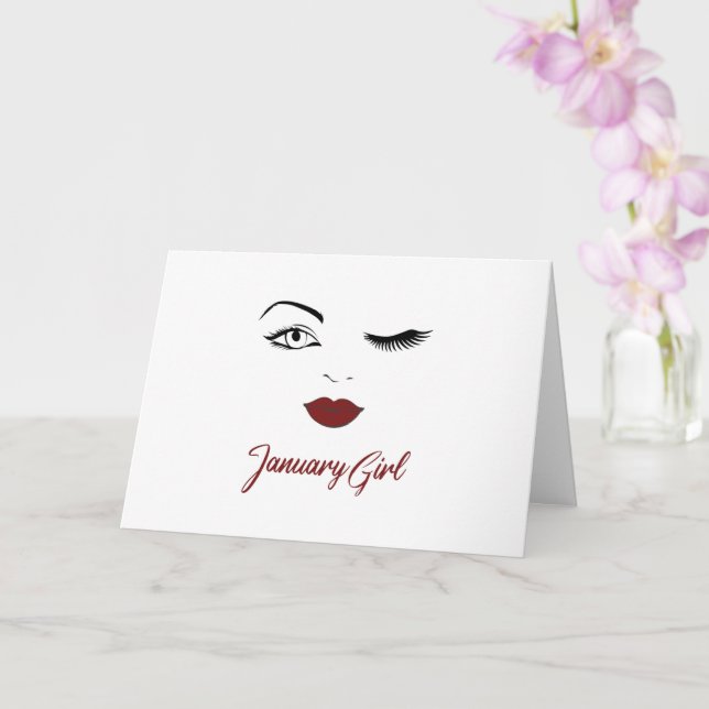 Tarjeta Chica de enero Ojos Cuidados Labios Rojos Wink Cum (Orquídea)