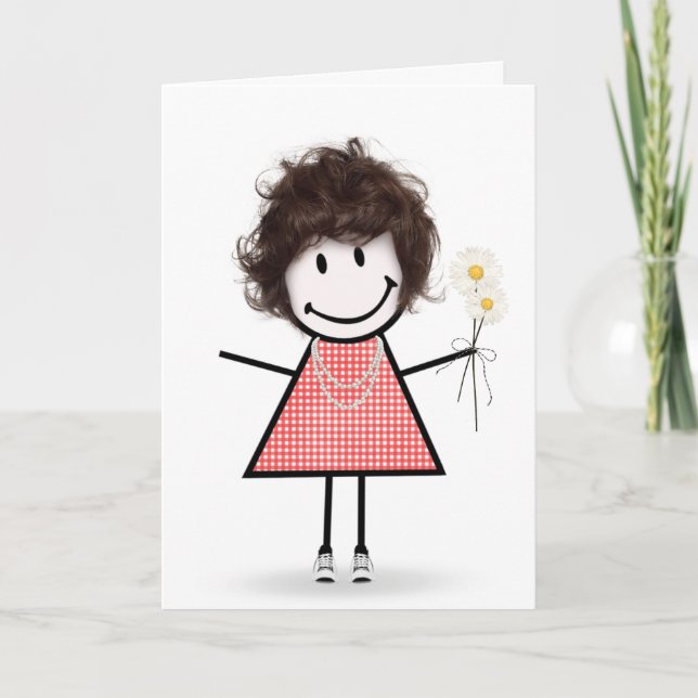 Tarjeta Chica De Figura De Palo Con Daisies (Anverso)