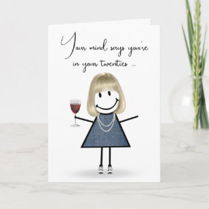 Tarjeta Chica de figura de palo de cumpleaños con copa de 