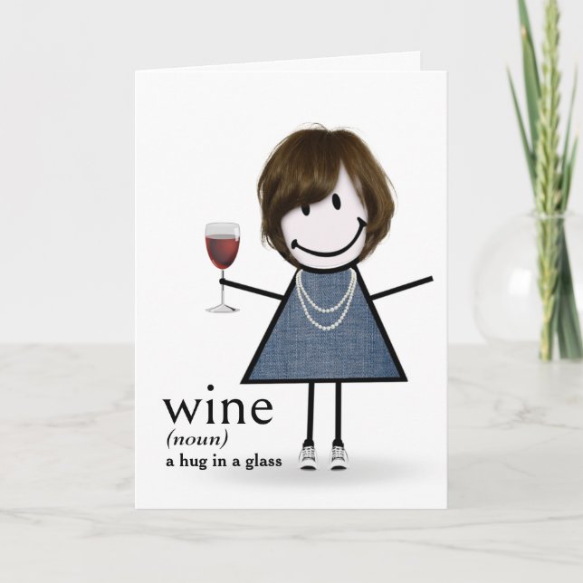 Tarjeta Chica De Figura De Palo De Cumpleaños Con Vino Roj (Anverso)
