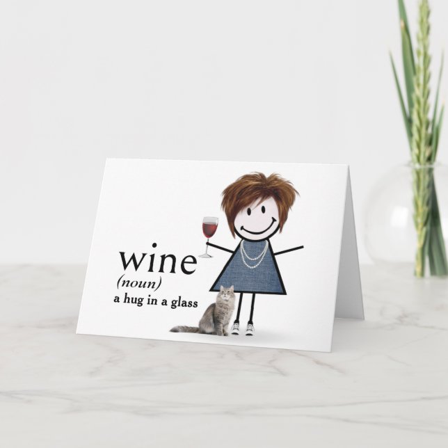 Tarjeta Chica De Figura De Palo De Cumpleaños Con Vino Y G (Anverso)
