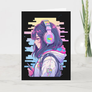 Tarjeta Chica de gamer Funny Pastel Japón Anime Streamer J