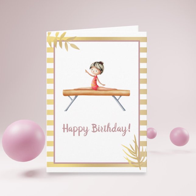 Tarjeta Chica de gimnasia blanca y dorada en cumpleaños de (Subido por el creador)
