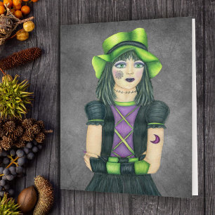 Tarjeta Chica de Gótico espeluznante Gorra verde vestido n