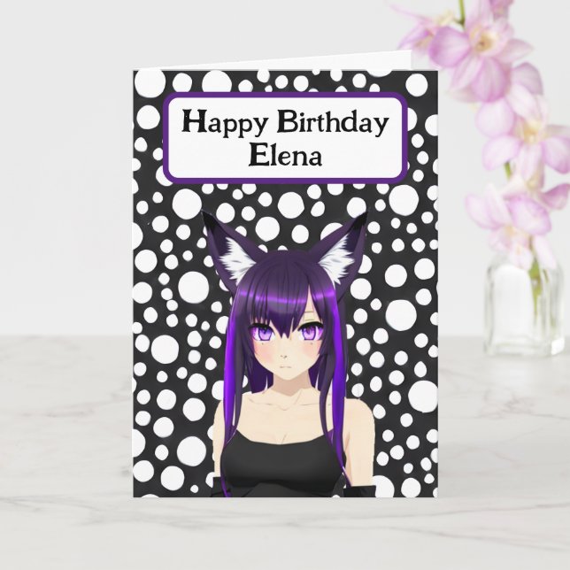 Tarjeta Chica de Guay Anime con pelo morado y ojos Cumplea (Orquídea)