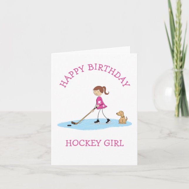Tarjeta Chica de Hockey Personalizada Cartoon Feliz Cumple (Anverso)