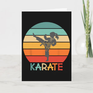 Tarjeta Chica de Karate Diseño Retro de Puesta de Sol con 