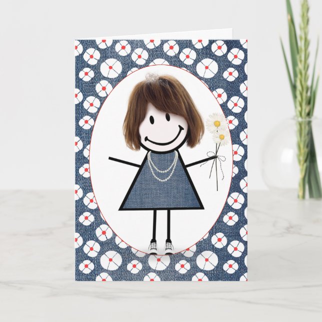 Tarjeta Chica de la figura del palo de cumpleaños con mare (Anverso)