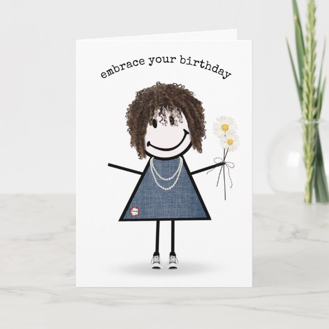 Tarjeta Chica de la figura del palo de cumpleaños con tarj (Anverso)