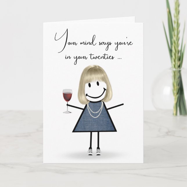 Tarjeta Chica de la figura del palo de cumpleaños con vidr (Anverso)