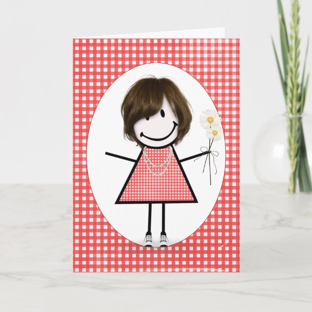 Tarjeta Chica de la figura del palo de cumpleaños en Gingh (Anverso)