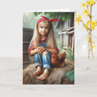 Chica De La Granja De Cumpleaños Con Pollo