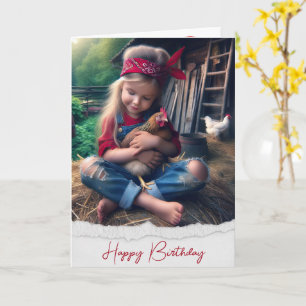 Tarjeta Chica De La Granja De Cumpleaños Con Pollo
