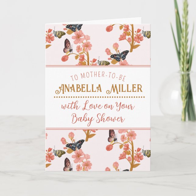 Tarjeta Chica de mariposas Whimsical Pink Boho Baby Shower (Anverso)