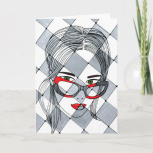 Tarjeta Chica de Moda con Gafas Rojas Arte Abstracto Ca