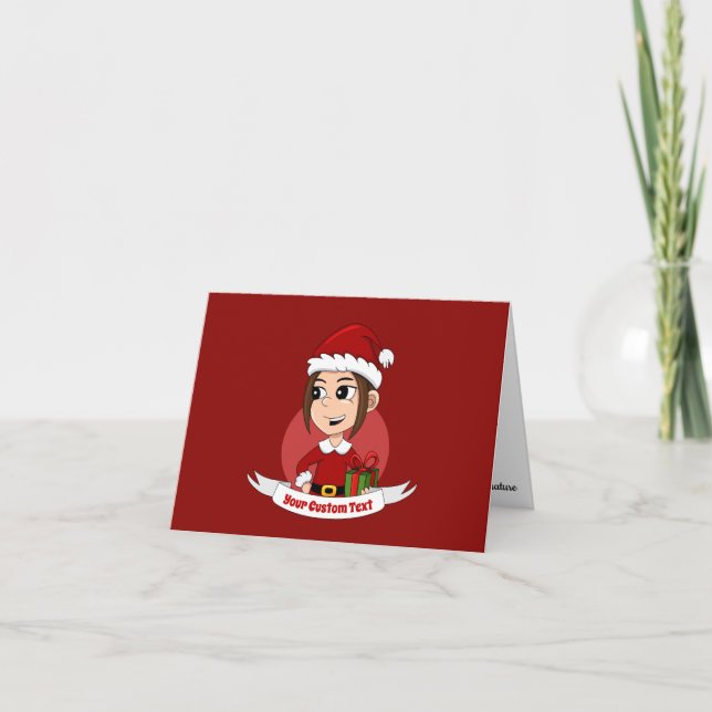 Tarjeta Chica de Navidades cortos con pelo castaño (Anverso)