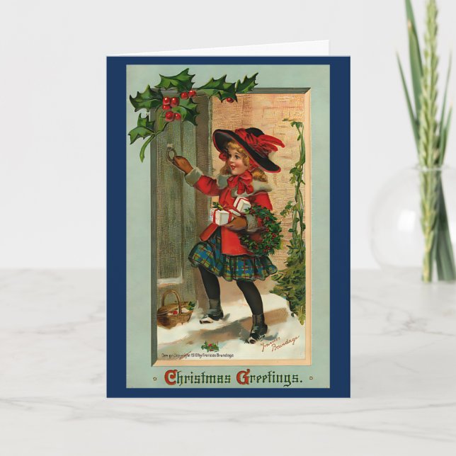 Tarjeta Chica de Navidades retro de la época de los años 4 (Anverso)