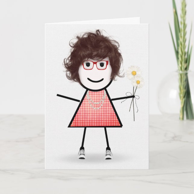 Tarjeta Chica de Palito de Cumpleaños Con Margaritas (Anverso)