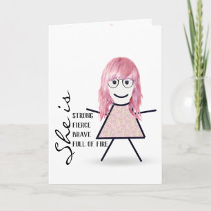 Tarjeta Chica de Palitos con Cabello Rosa para Mamá