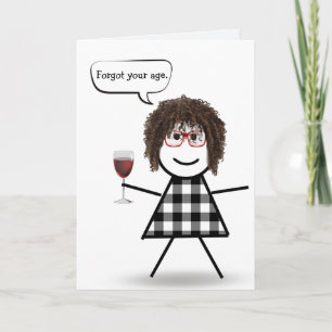 Tarjeta Chica de palitos con vino tinto Cumpleaños atrasad