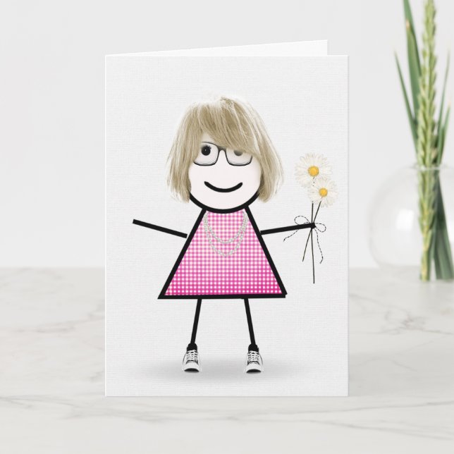 Tarjeta Chica de Palitos Cumpleaños Con Margaritas   (Anverso)