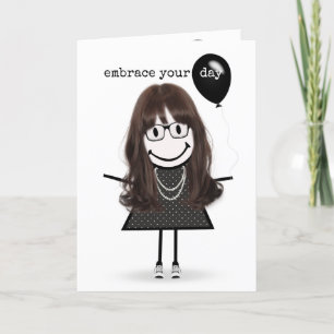 Tarjeta Chica de Palitos Cumpleaños Feliz con Globo