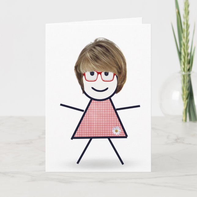 Tarjeta Chica de Palitos de Cumpleaños con Cabello para He (Anverso)