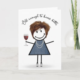 Tarjeta Chica de palitos de cumpleaños con copa de vino