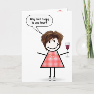 Tarjeta Chica de palitos de cumpleaños con copa de vino