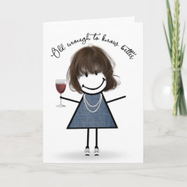 Tarjeta Chica de palitos de cumpleaños con copa de vino