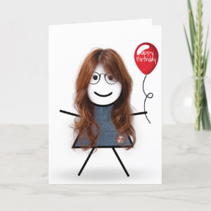 Tarjeta Chica de Palitos de Cumpleaños con Globo Rojo
