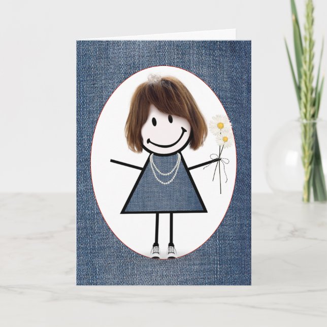 Tarjeta Chica de palitos de cumpleaños con margaritas (Anverso)