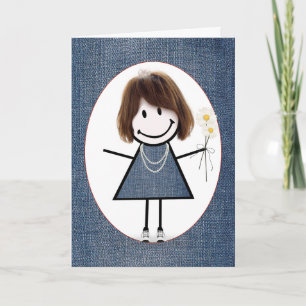 Tarjeta Chica de palitos de cumpleaños con margaritas