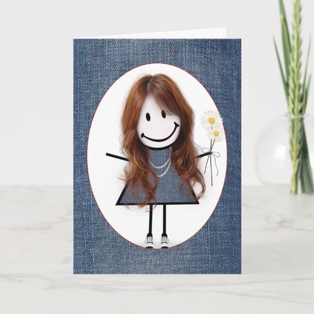 Tarjeta Chica de palitos de cumpleaños con margaritas (Anverso)