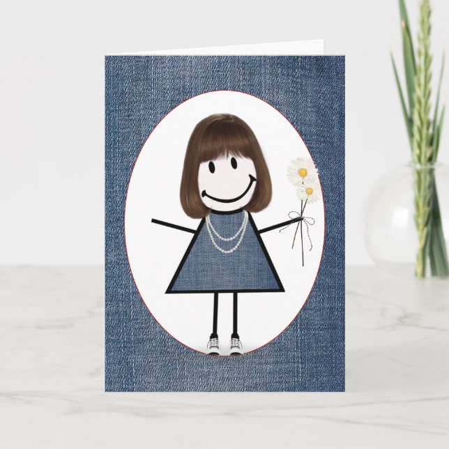 Tarjeta Chica de palitos de cumpleaños con margaritas  (Anverso)